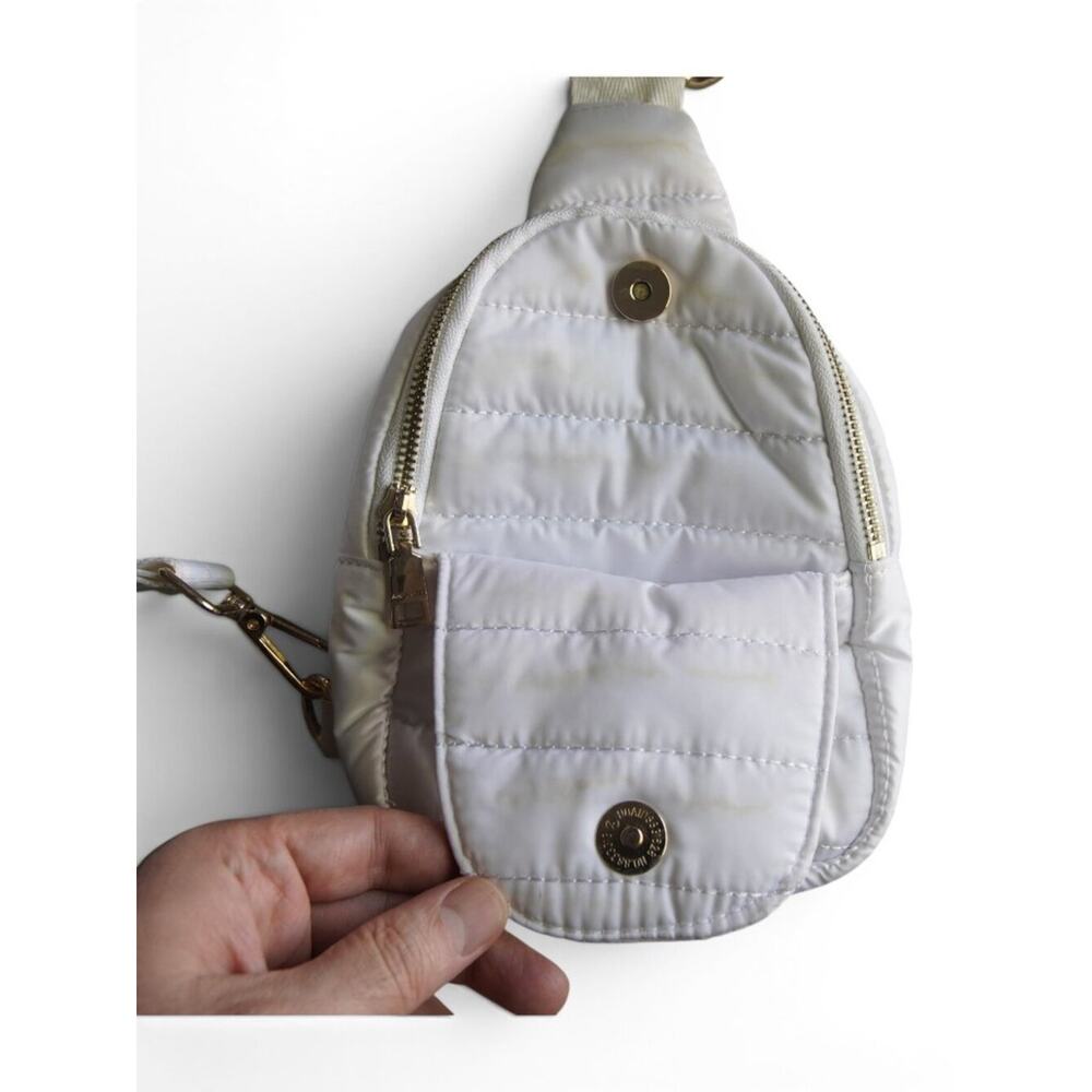AHDORNED White Quilted Mini Sling Backpack Crossbody Gold HW - Picture 9 of 13